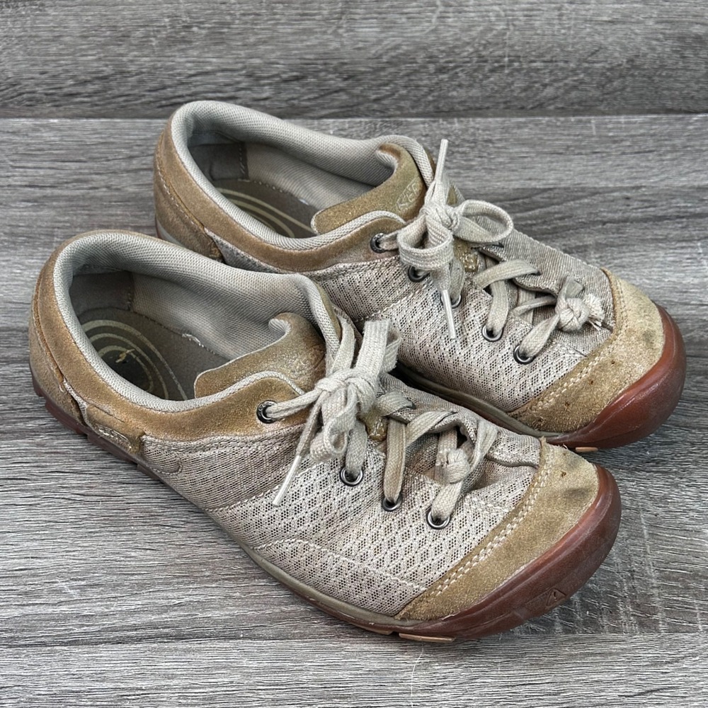 Keen Presidio Sport Sneakers Women 8.5 Tan Mesh Suede Hiking Shoes 1012300